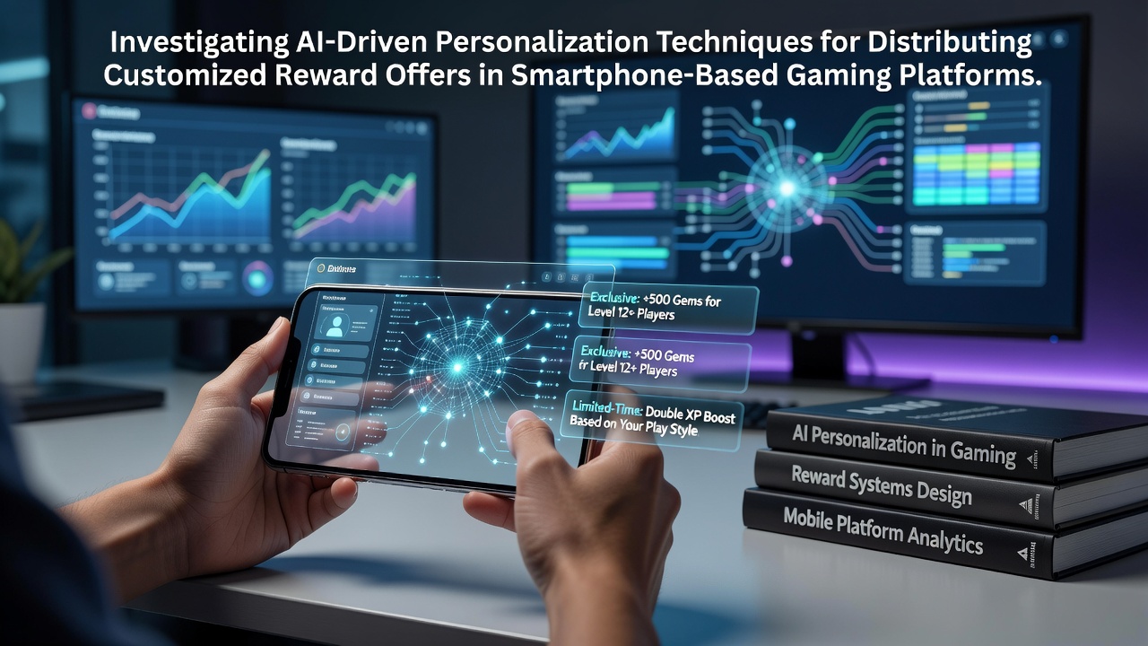Darstellung von KI-Algorithmen die Belohnungsangebote in mobilen Gaming-Apps analysieren und anpassen