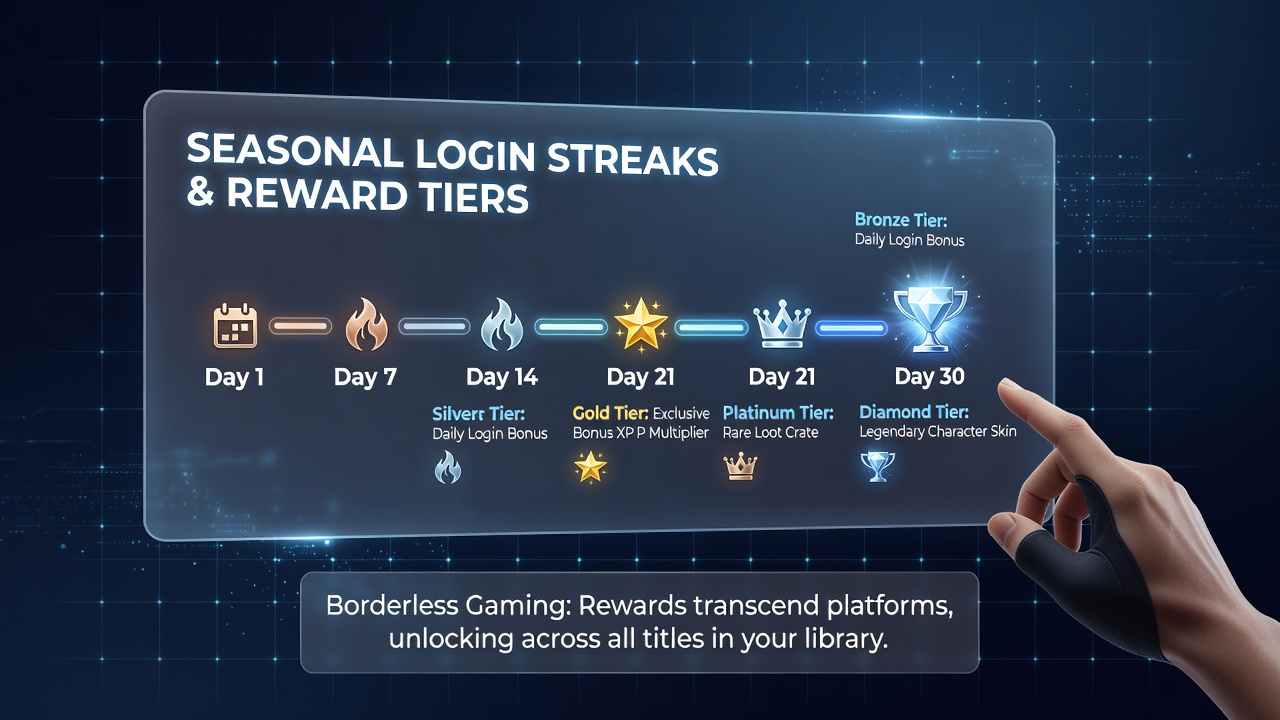 Grafik zu gestaffelten Belohnungen und saisonalen Login-Mustern auf Gaming-Plattformen